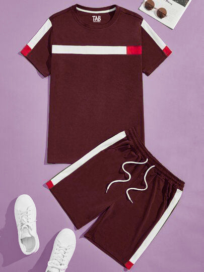 Men's Stripe Tee & Shorts Co-Ord Set#17