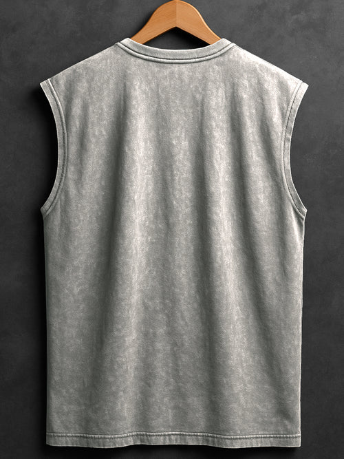 ACID WASH SLEEVELESS PRINTED VEST#22