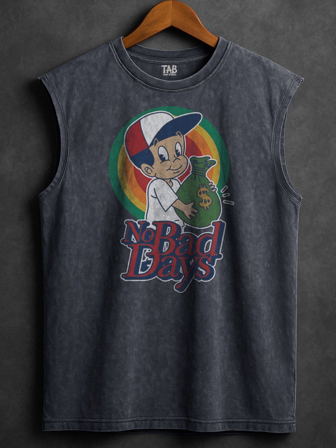 ACID WASH SLEEVELESS PRINTED VEST#25