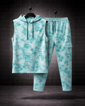Aqua Phantom* Acid-Wash Effect Sleeveless Hoodie & Cargo Jogger Set#5