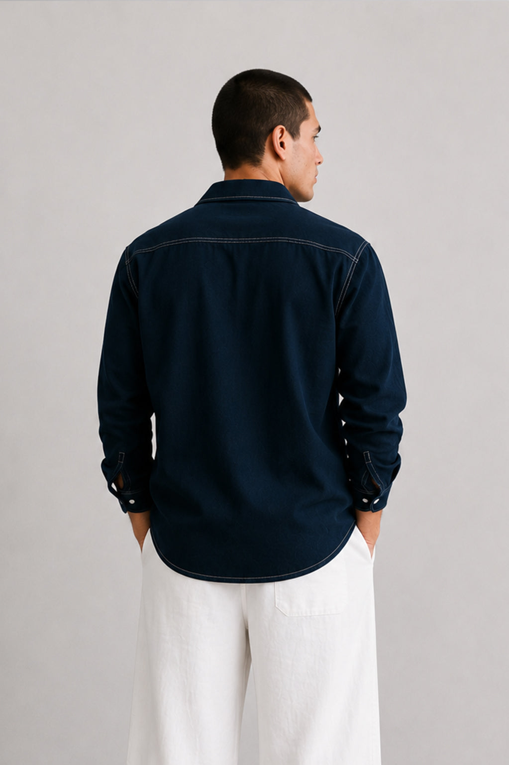 Contrast-Stitch Shirt For Men #314