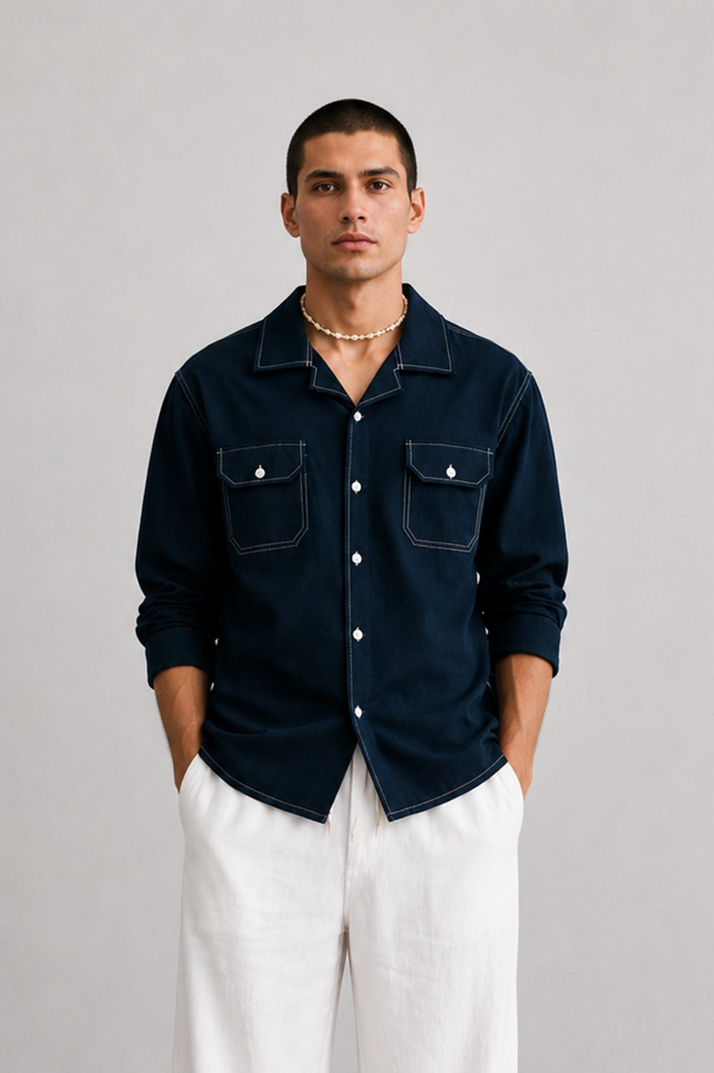 Contrast-Stitch Shirt For Men #314