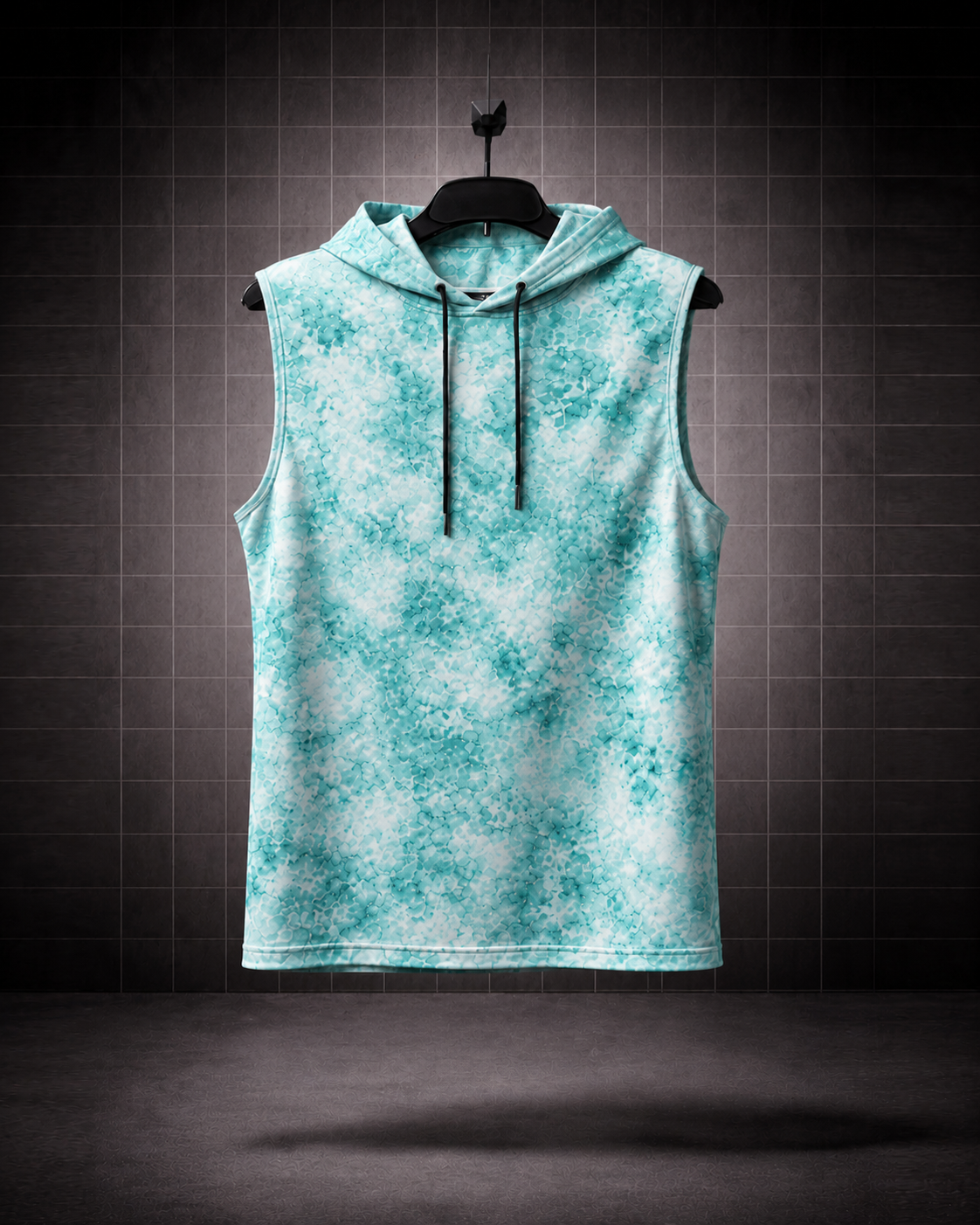 Aqua Phantom* Acid-Wash Effect Sleeveless Hoodie & Cargo Jogger Set#5