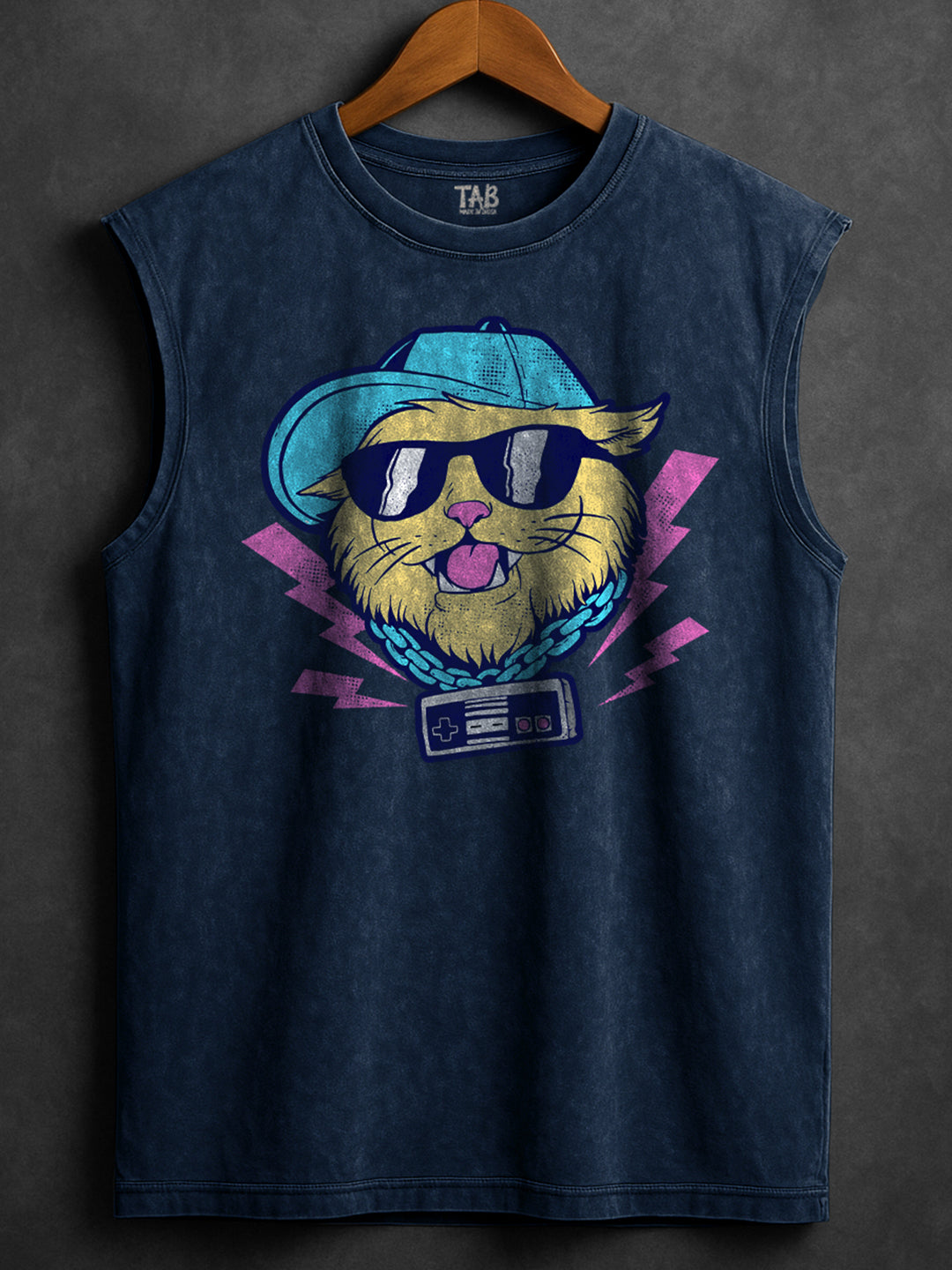 ACID WASH SLEEVELESS PRINTED VEST#20