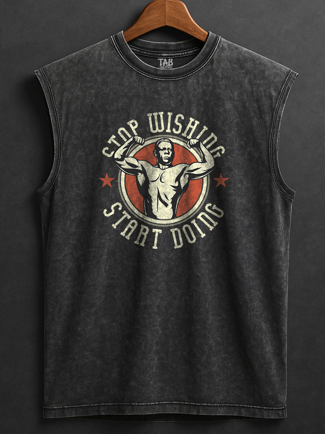 ACID WASH SLEEVELESS PRINTED VEST#17