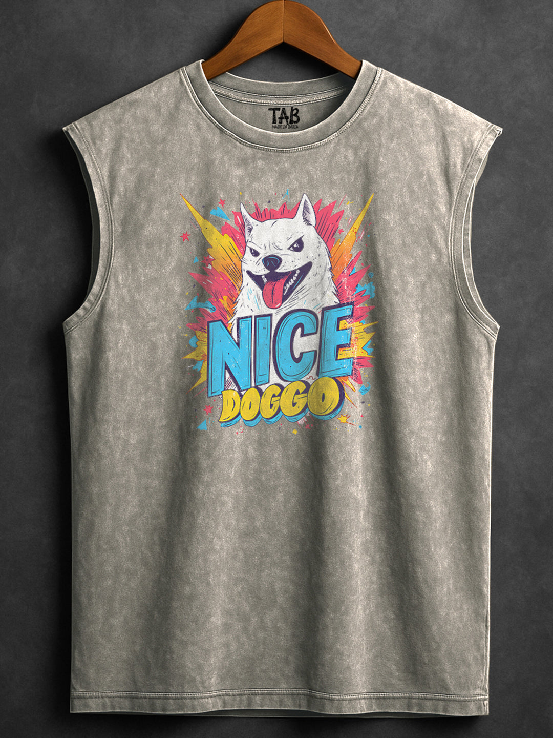 ACID WASH SLEEVELESS PRINTED VEST#18