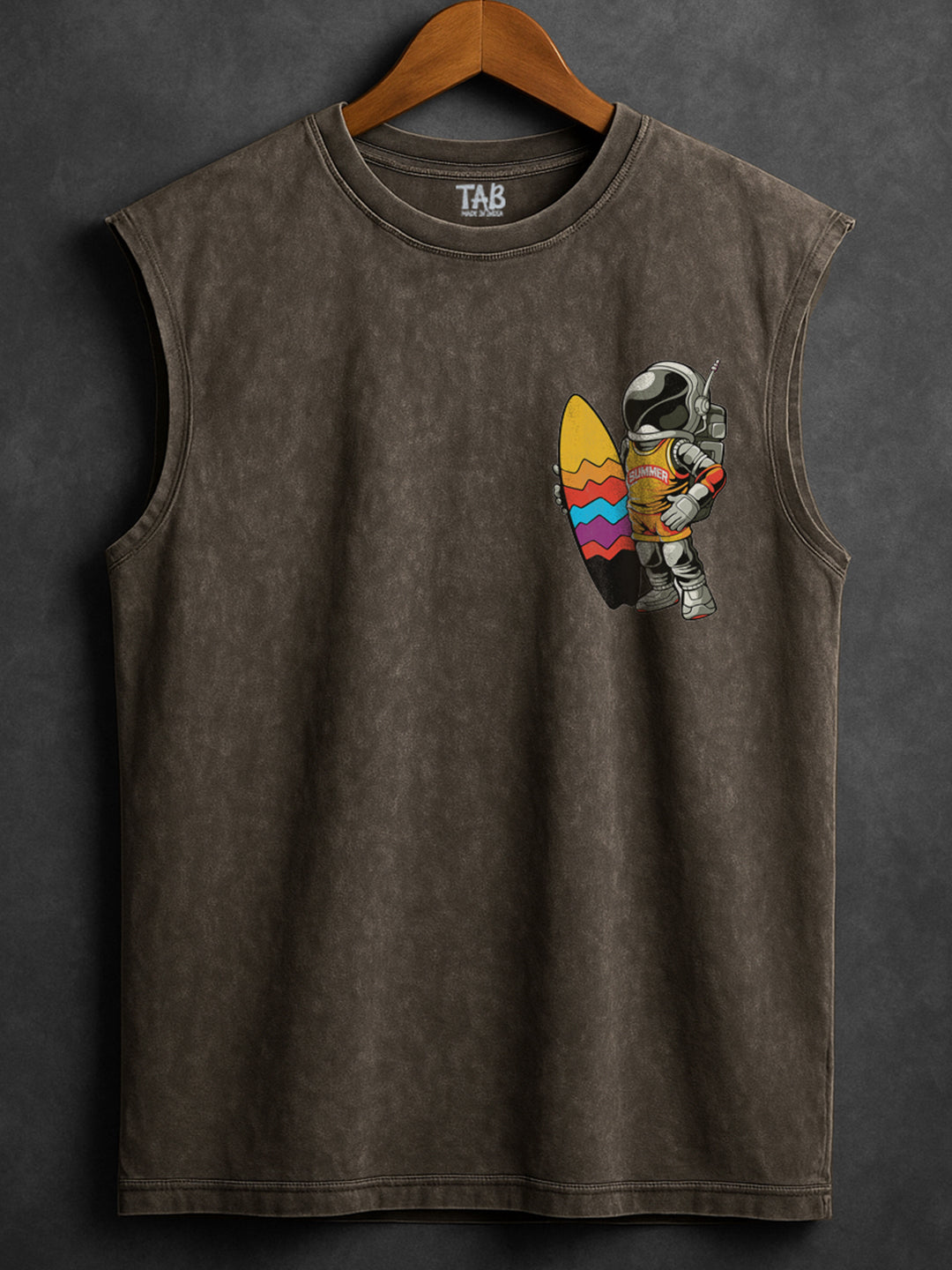 ACID WASH SLEEVELESS PRINTED VEST#13