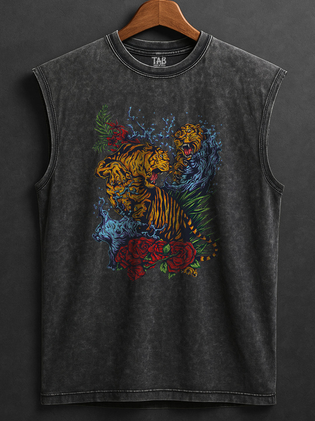 ACID WASH SLEEVELESS PRINTED VEST#11