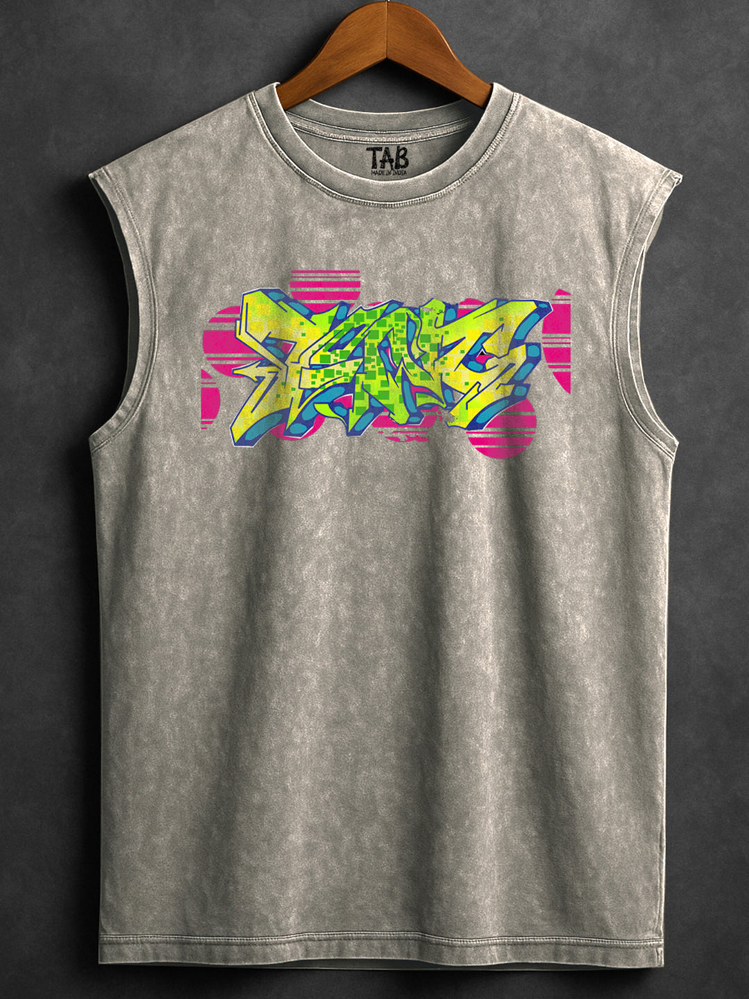 ACID WASH SLEEVELESS PRINTED VEST#16