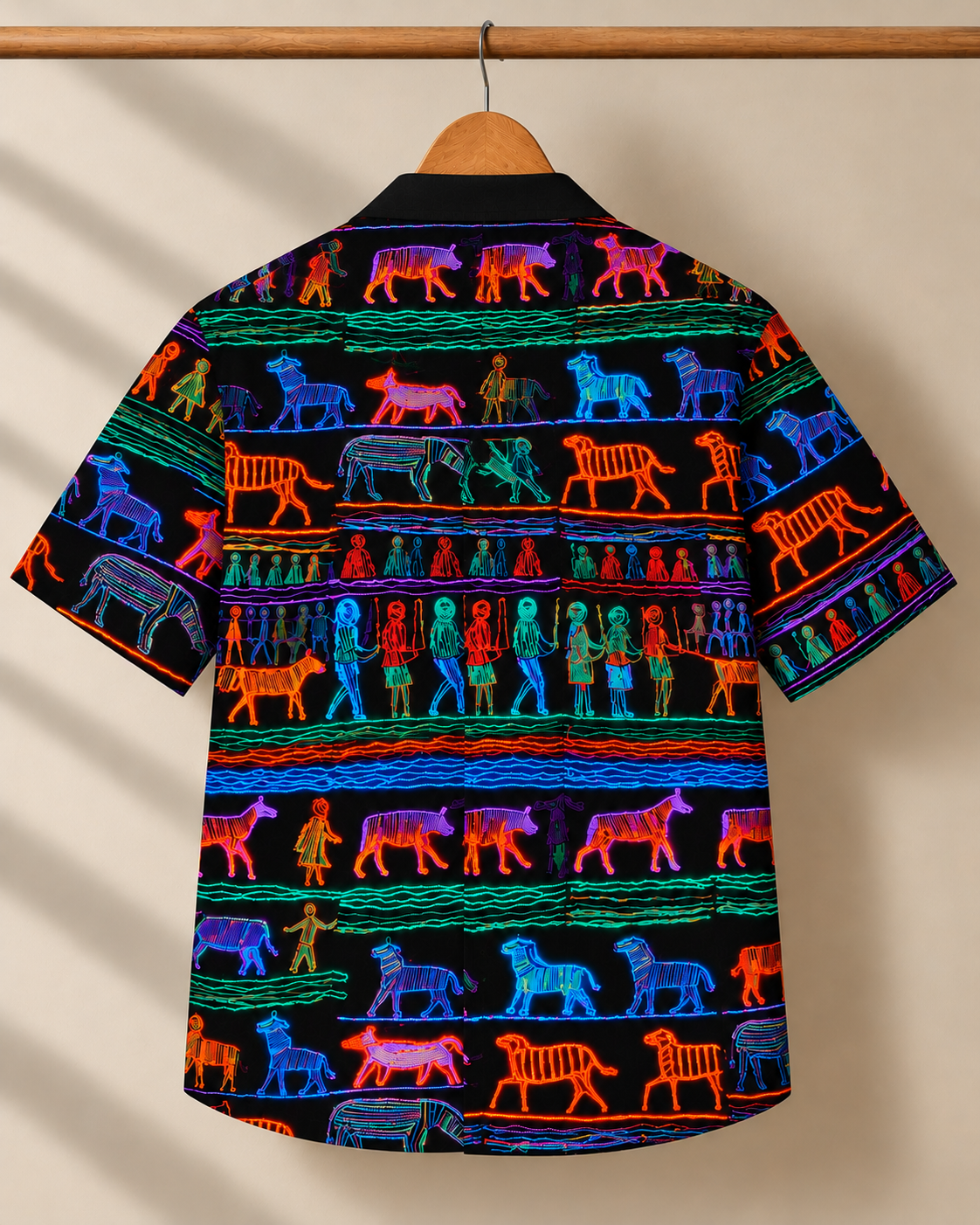 Neon Folk* Cuban Collar Shirt #317