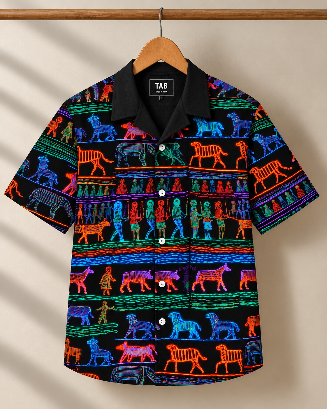 Neon Folk* Cuban Collar Shirt #317