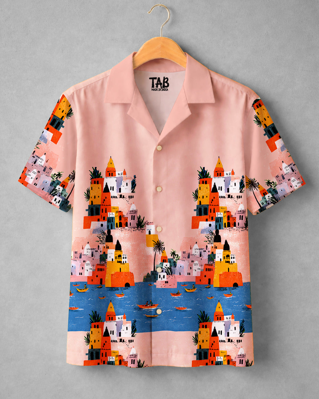 Pink Riviera * Cuban Collar Shirt #298