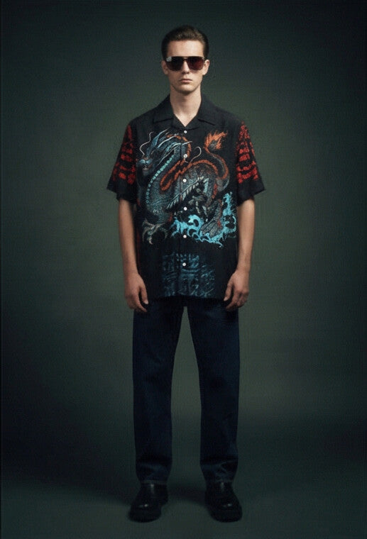 Dragonwave Black Cuban Collar Shirt #296