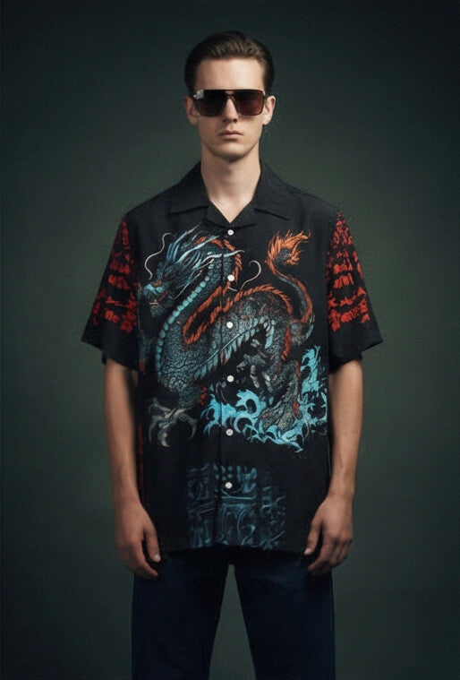 Dragonwave Black Cuban Collar Shirt #296