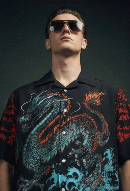 Dragonwave Black Cuban Collar Shirt #296