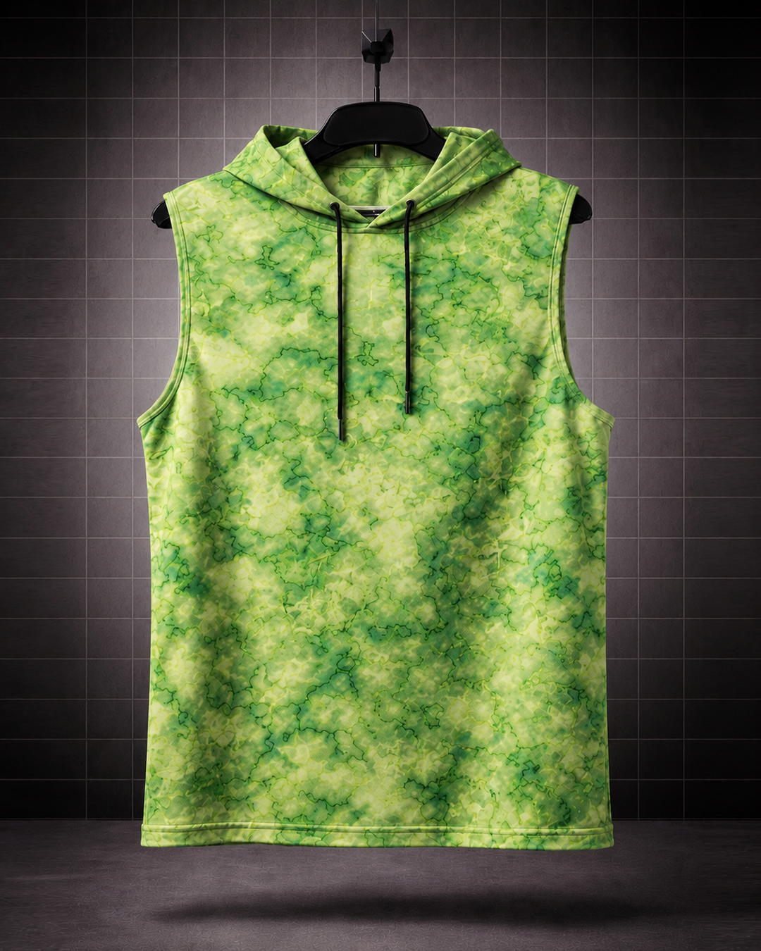 Lime Phantom * Acid-Wash Effect Sleeveless Hoodie & Cargo Jogger Set#6