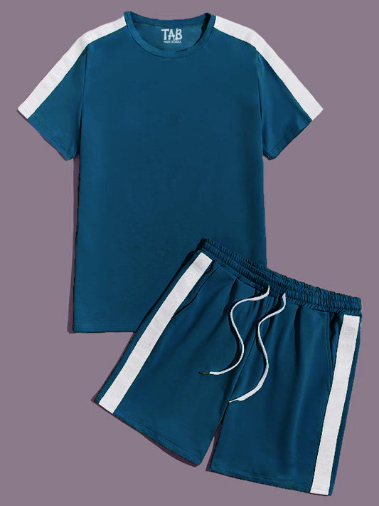 Men's Aegean Blue Tee & Shorts Co-Ord Set#15