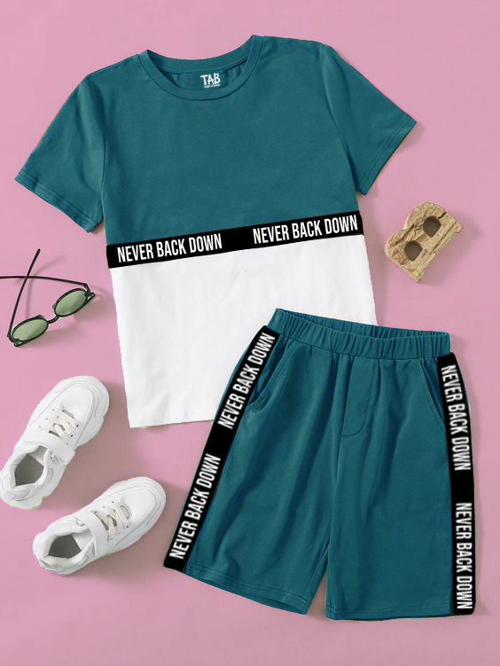 Men's Teal Tee & Shorts Co-Ord Set#9