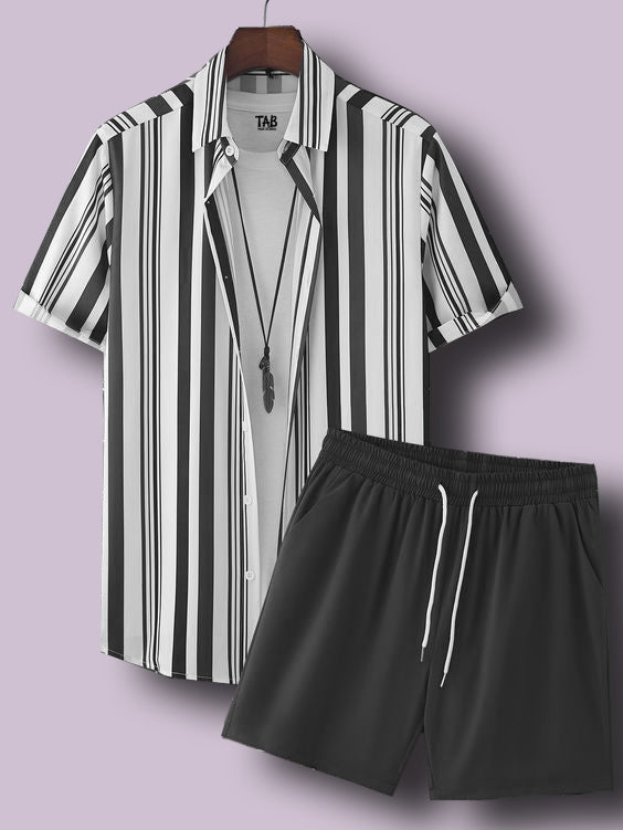 Men's Shadow Grey Shirt & Short Co-Ord Set#30