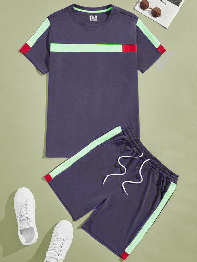 Men's Stripe Tee & Shorts Co-Ord Set#18