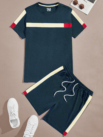 Men's Stripe Tee & Shorts Co-Ord Set#19