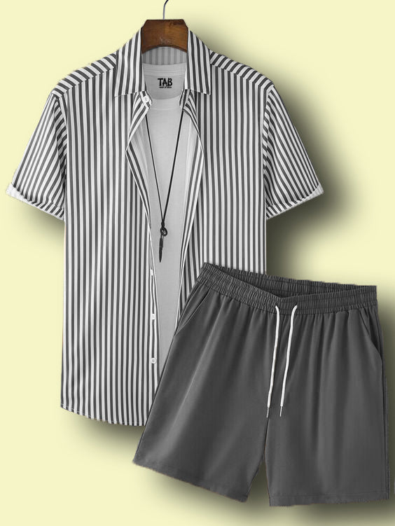 Men's Grey Shirt & Short Co-Ord Set#25