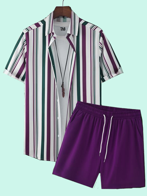 Men's Violet Shirt & Short Co-Ord Set#28