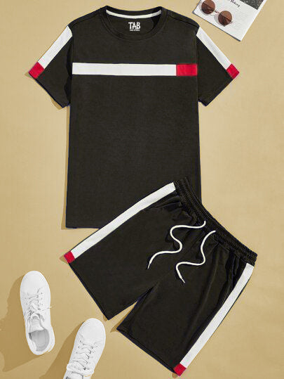 Men's Stripe Tee & Shorts Co-Ord Set#20