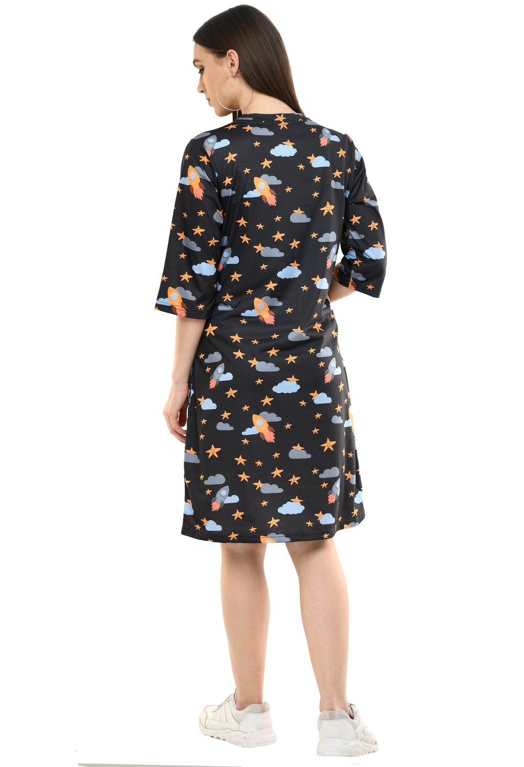 Round Neck Pocket T-shirt Printed Dress#38