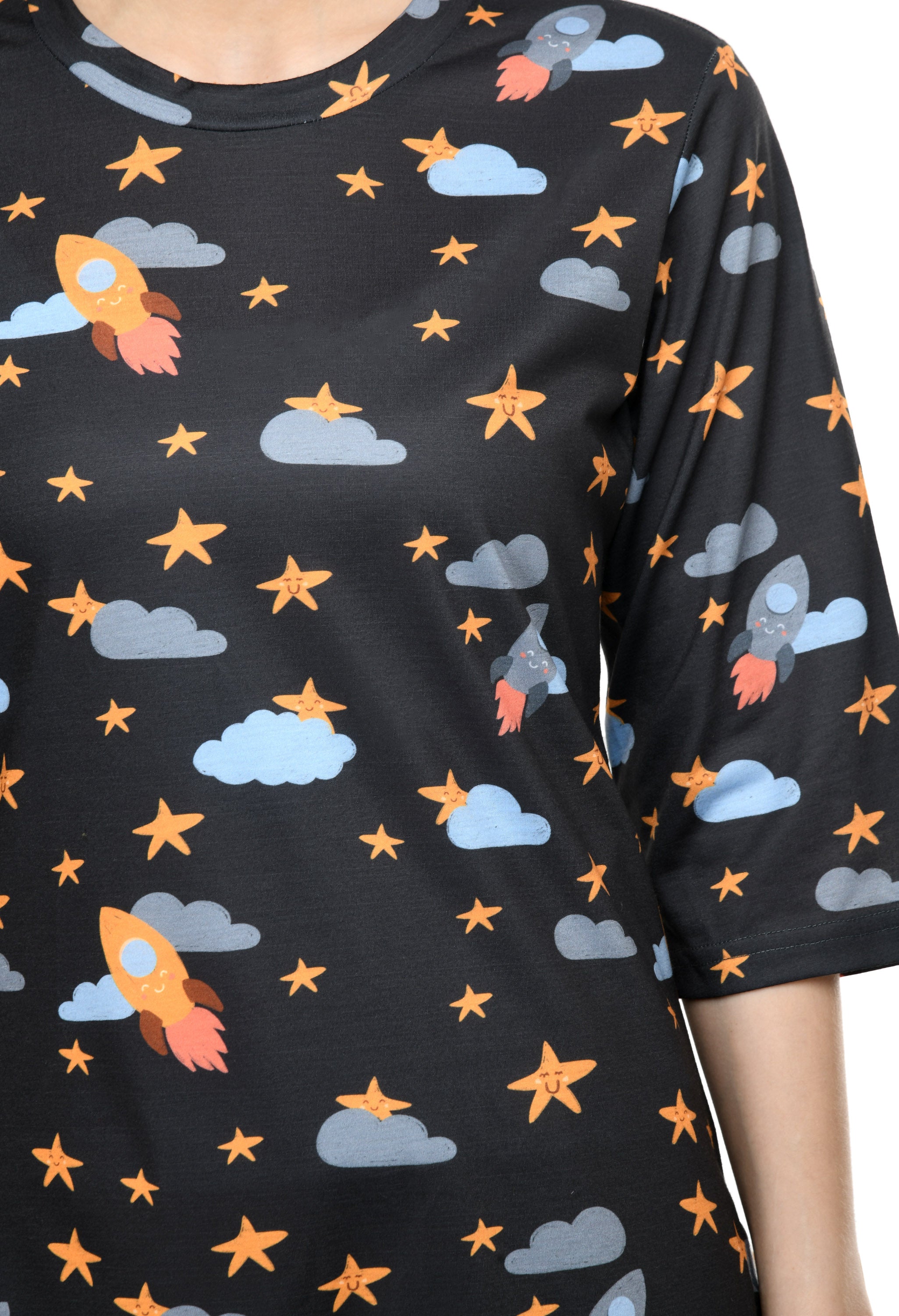 Round Neck Pocket T-shirt Printed Dress#38