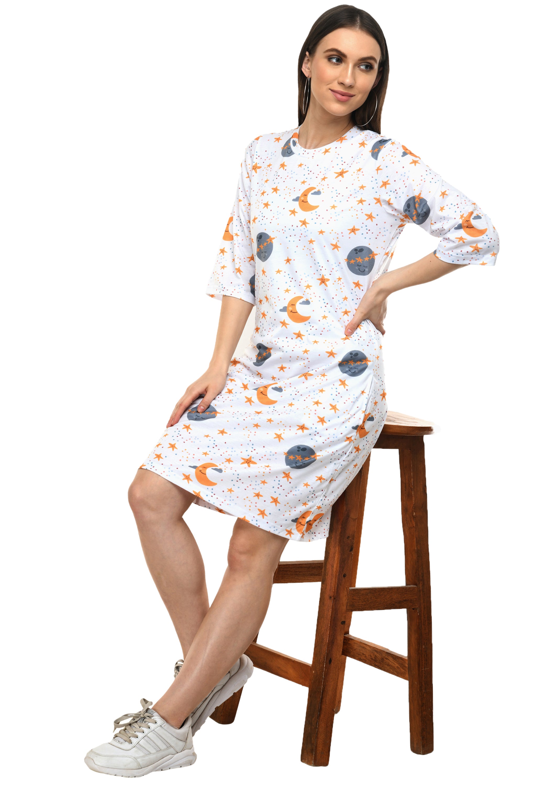 Round Neck Pocket T-shirt Printed Dress#39