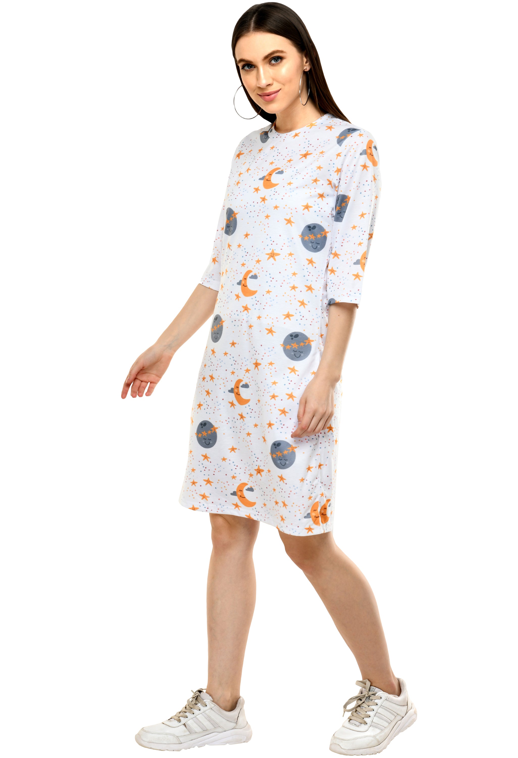 Round Neck Pocket T-shirt Printed Dress#39