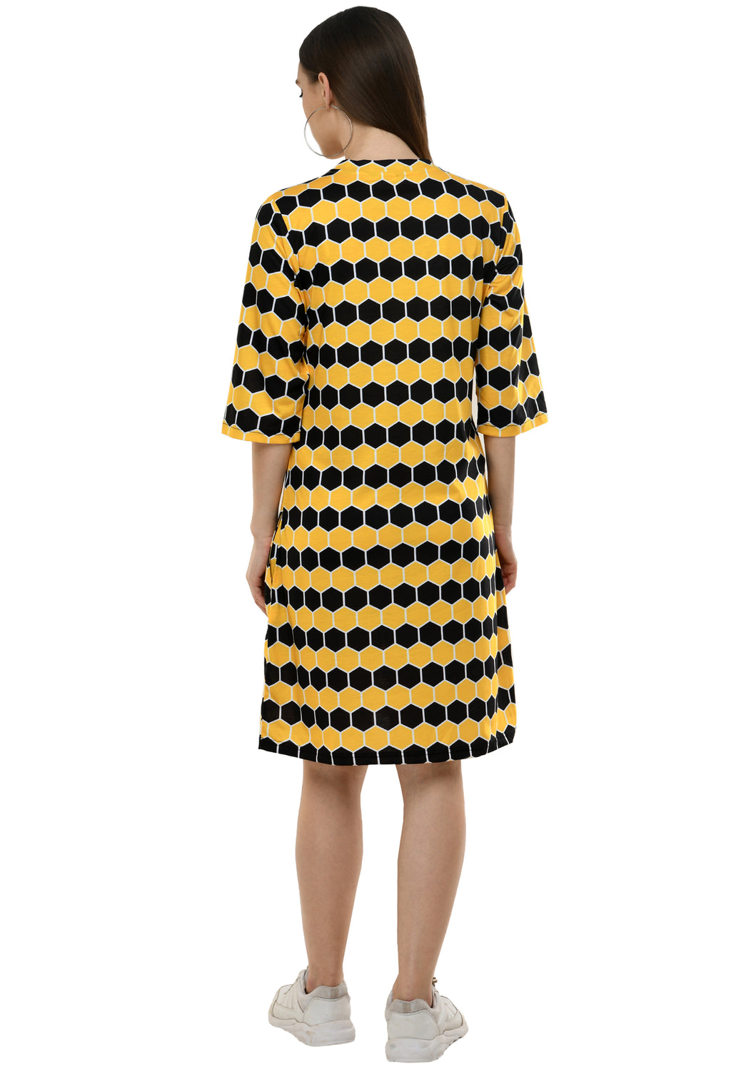 Round Neck Pocket T-shirt Printed Dress#40