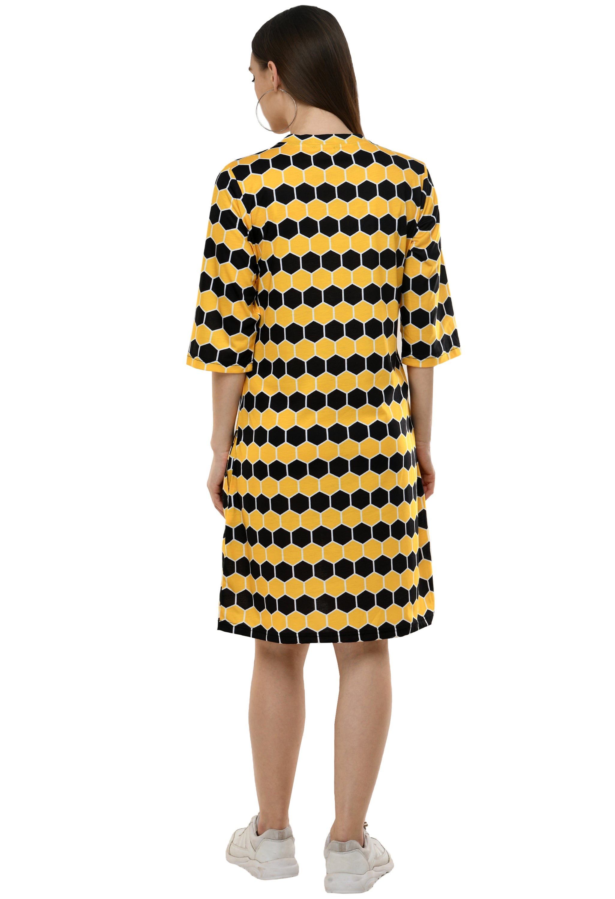Round Neck Pocket T-shirt Printed Dress#40