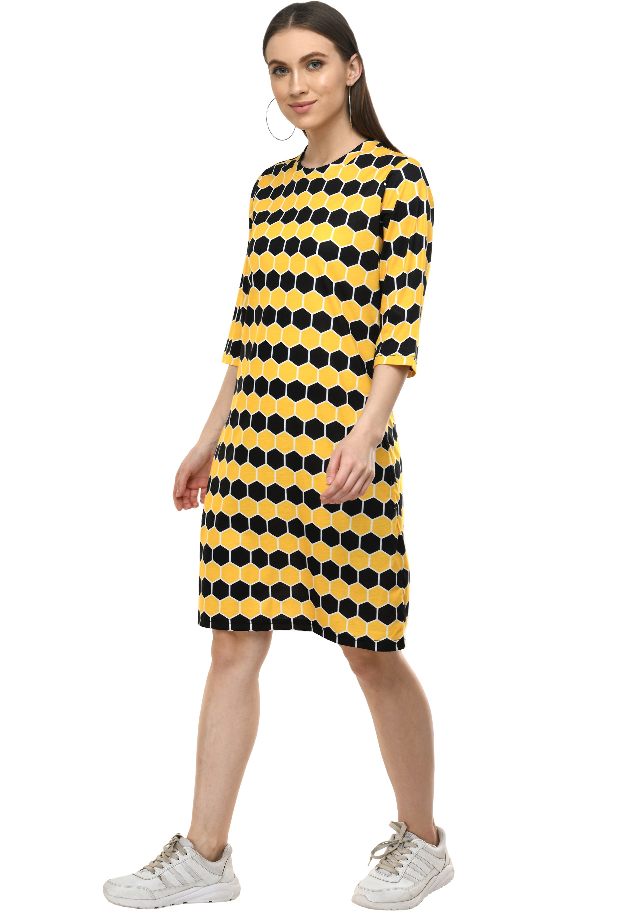 Round Neck Pocket T-shirt Printed Dress#40