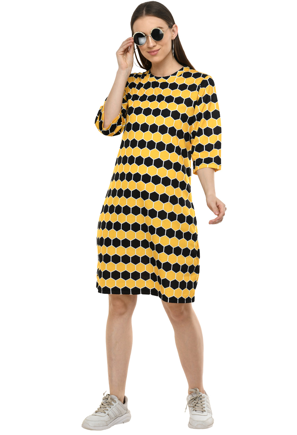 Round Neck Pocket T-shirt Printed Dress#40