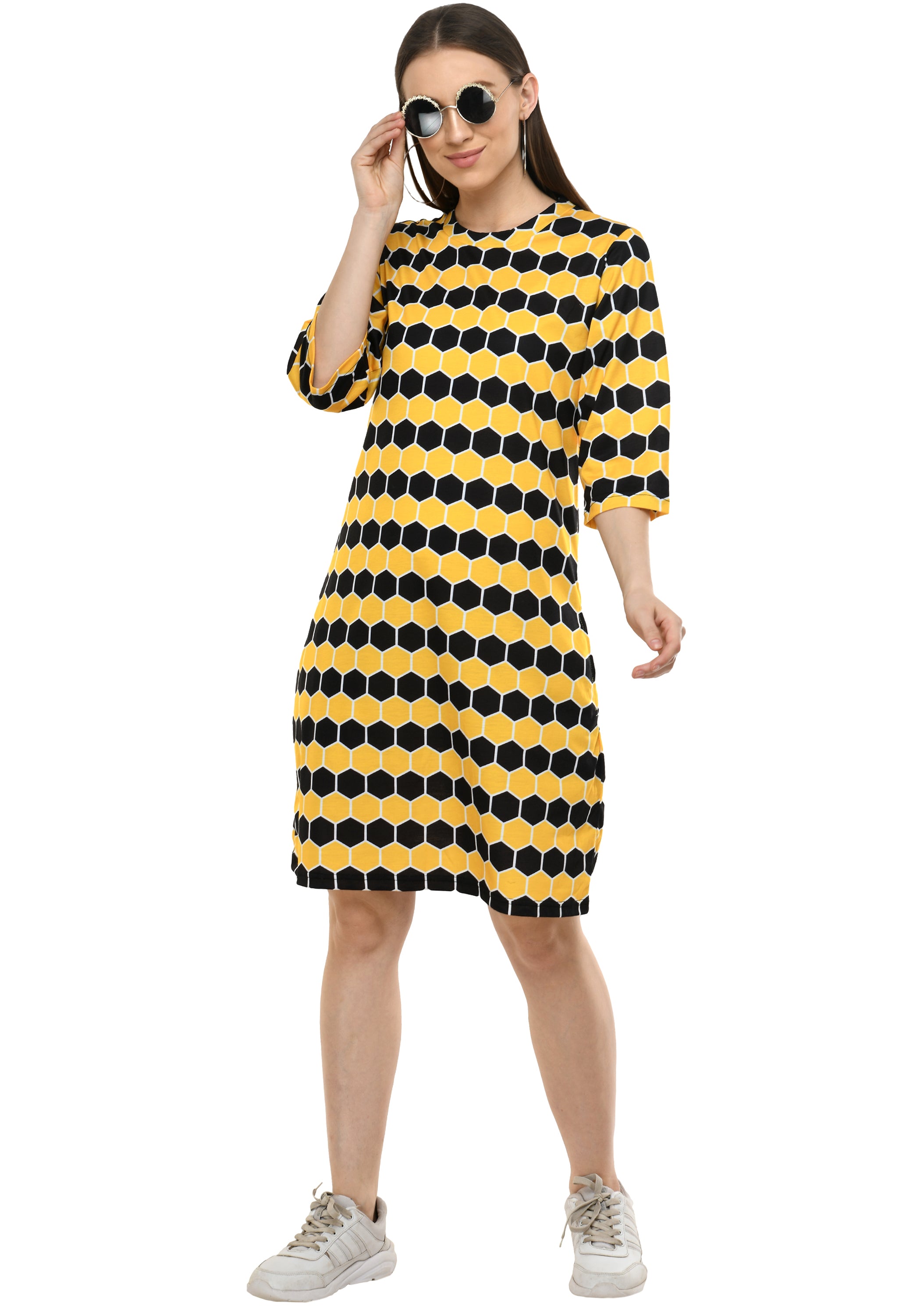Round Neck Pocket T-shirt Printed Dress#40