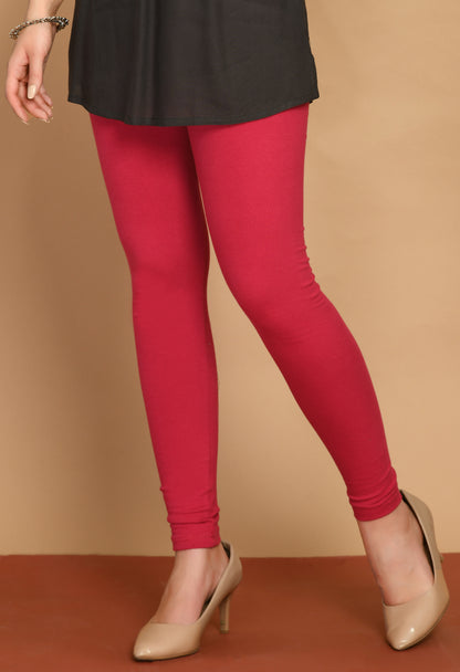 Cherry Red Ankle-Length Cotton Leggings#10