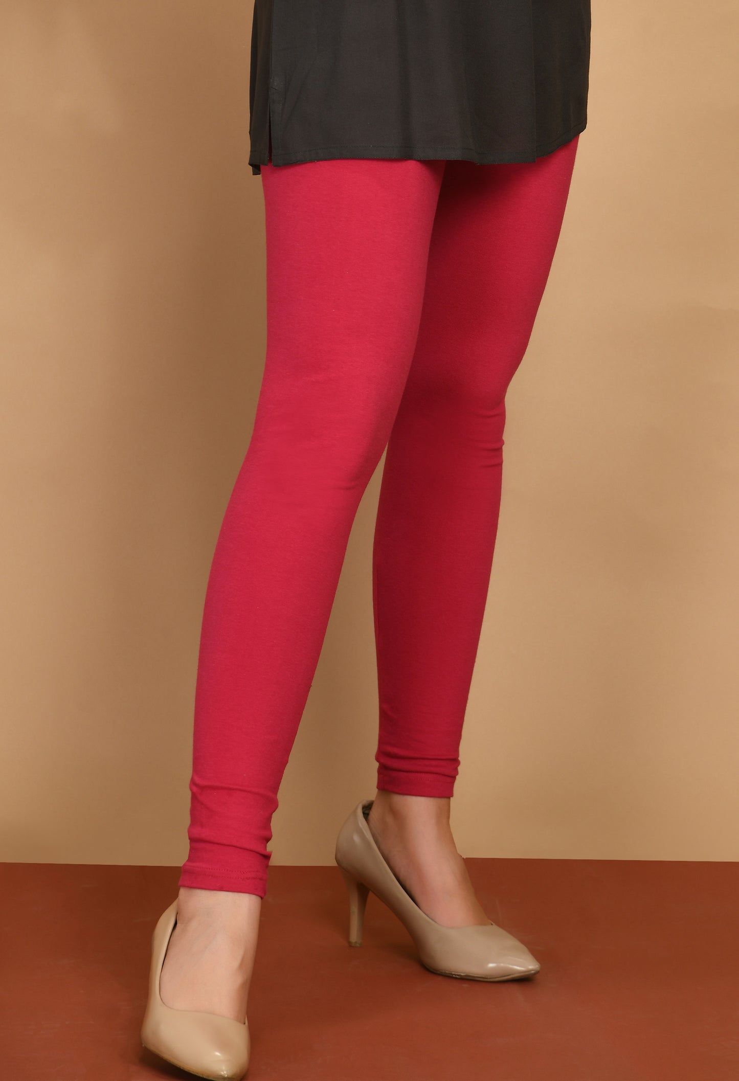 Cherry Red Ankle-Length Cotton Leggings#10