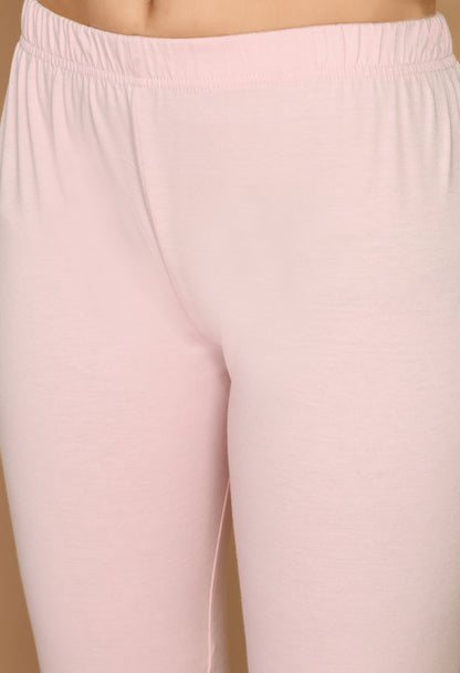 Blush Pink Ankle-Length Cotton  Leggings#11