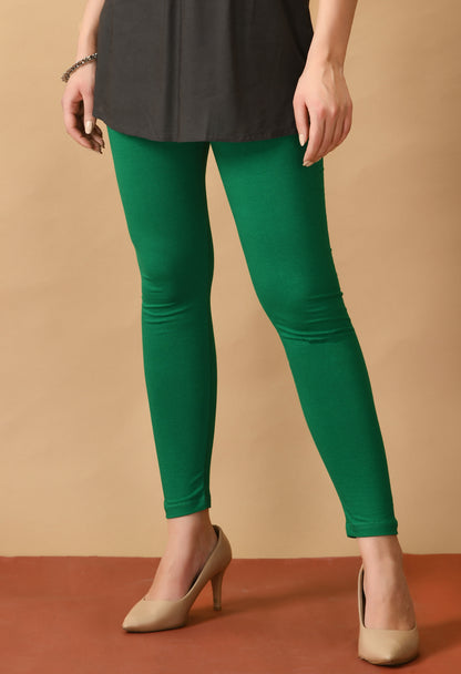 Green Ankle-Length Cotton Leggings#12
