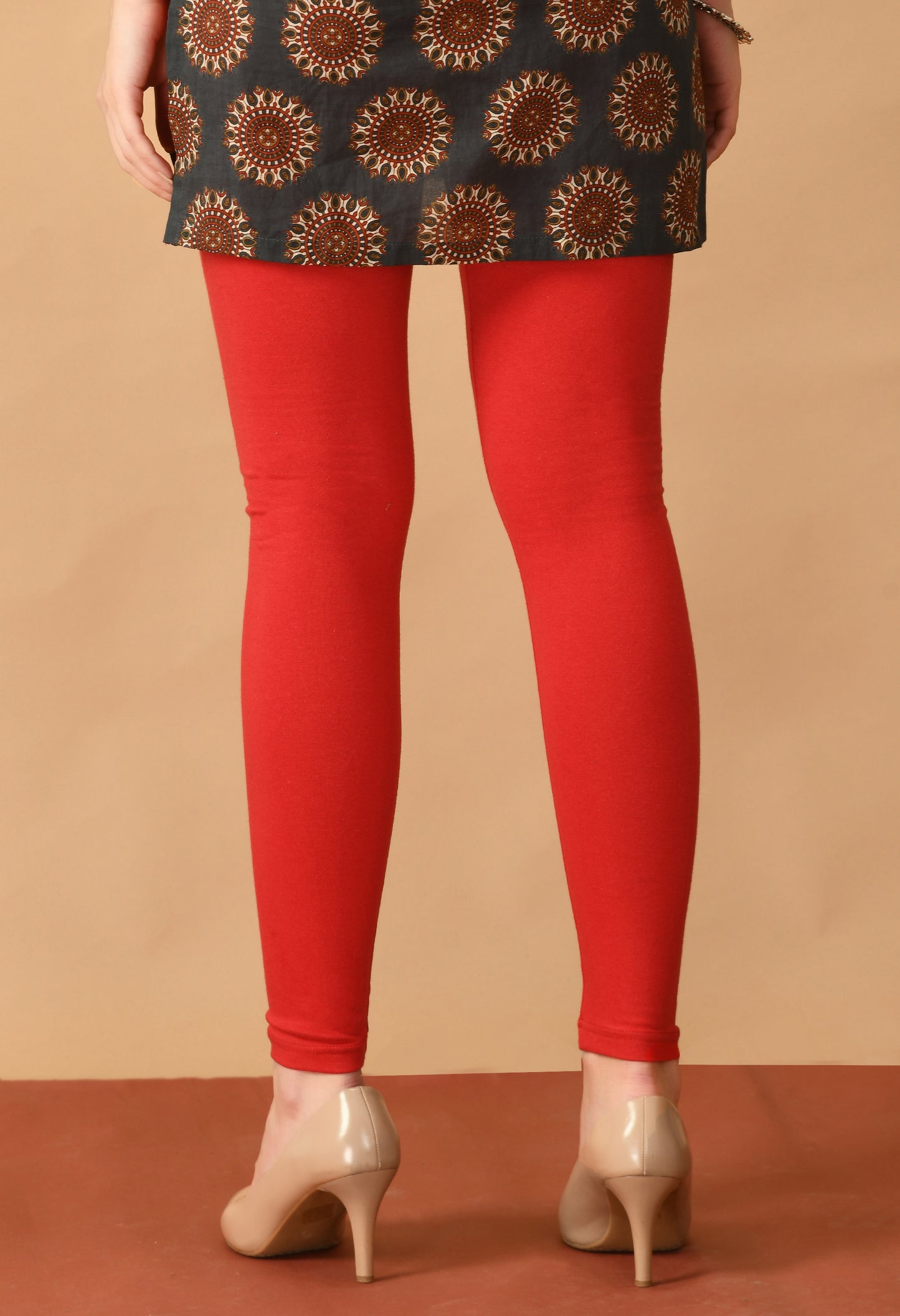 Tomato Red Ankle-Length Cotton Leggings#14