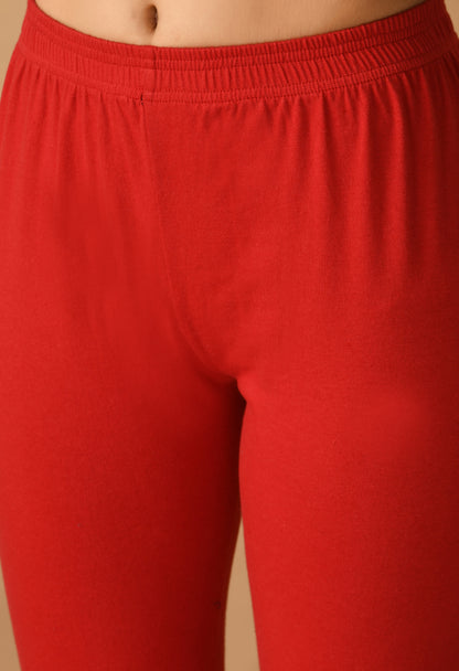 Tomato Red Ankle-Length Cotton Leggings#14