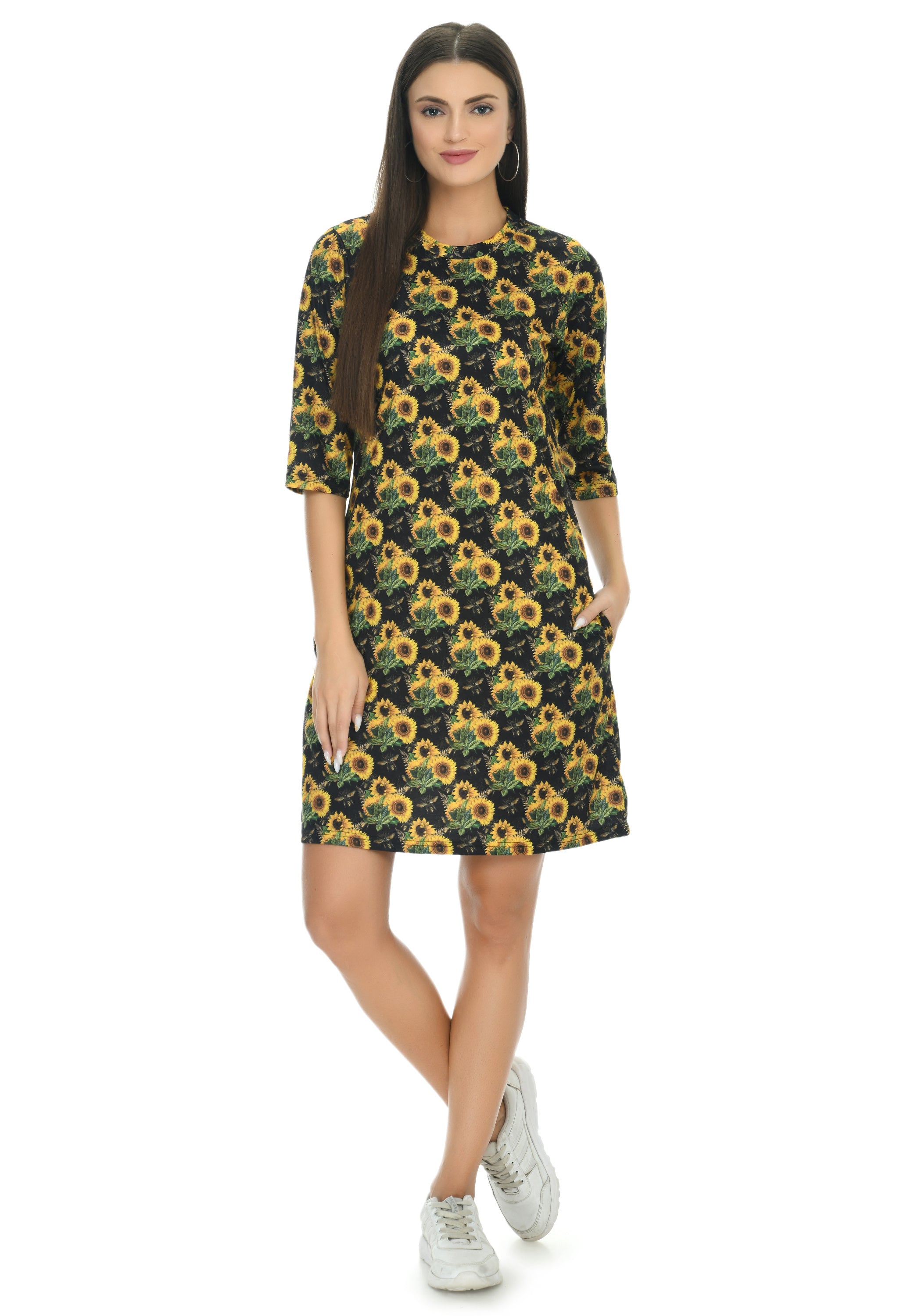 Round Neck Pocket T-shirt Dress#91