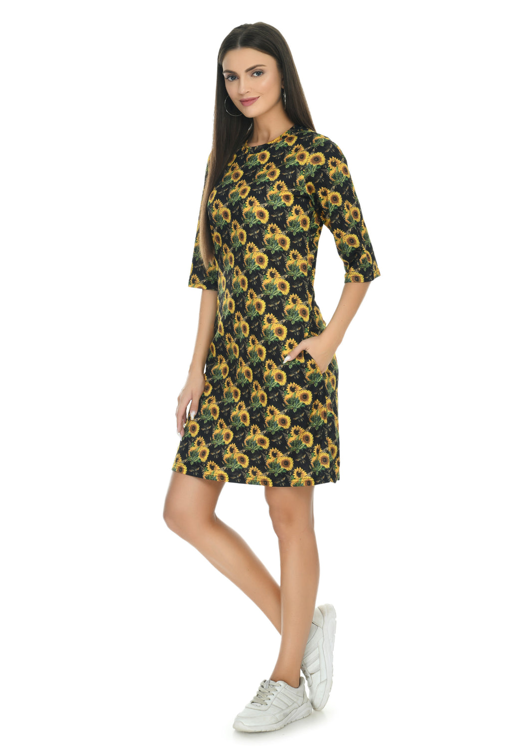 Round Neck Pocket T-shirt Dress#91